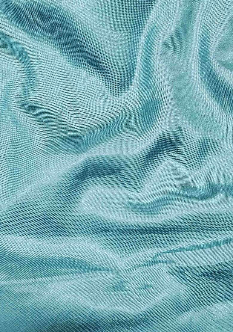 Teal Embroidered Blended Straight Kurta Set - Indya
