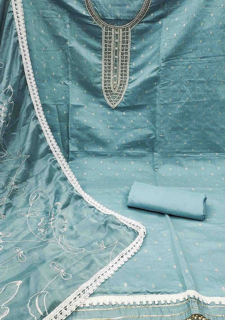 Teal Embroidered Blended Straight Kurta Set - Indya