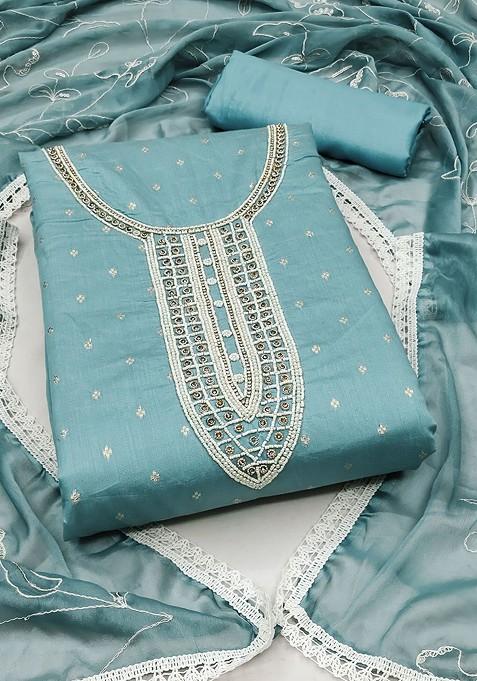 Teal Embellished Poly Blend Kurta Set