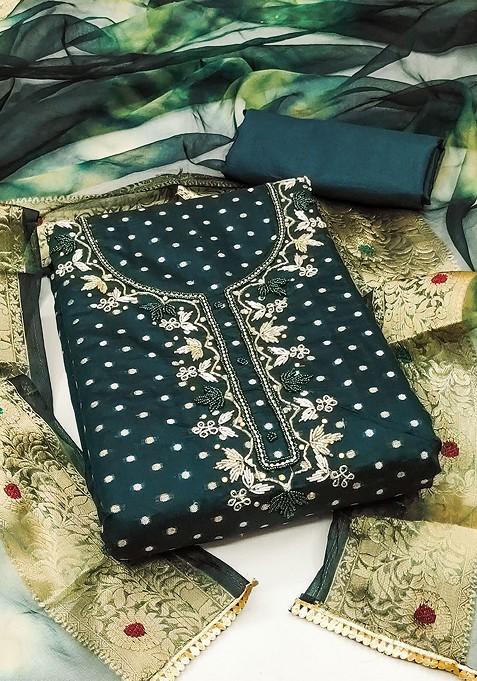 Green Embroidered Poly Blend Kurta Set