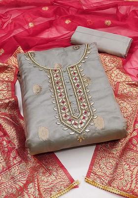 Grey Embellished Organza Kurta Set