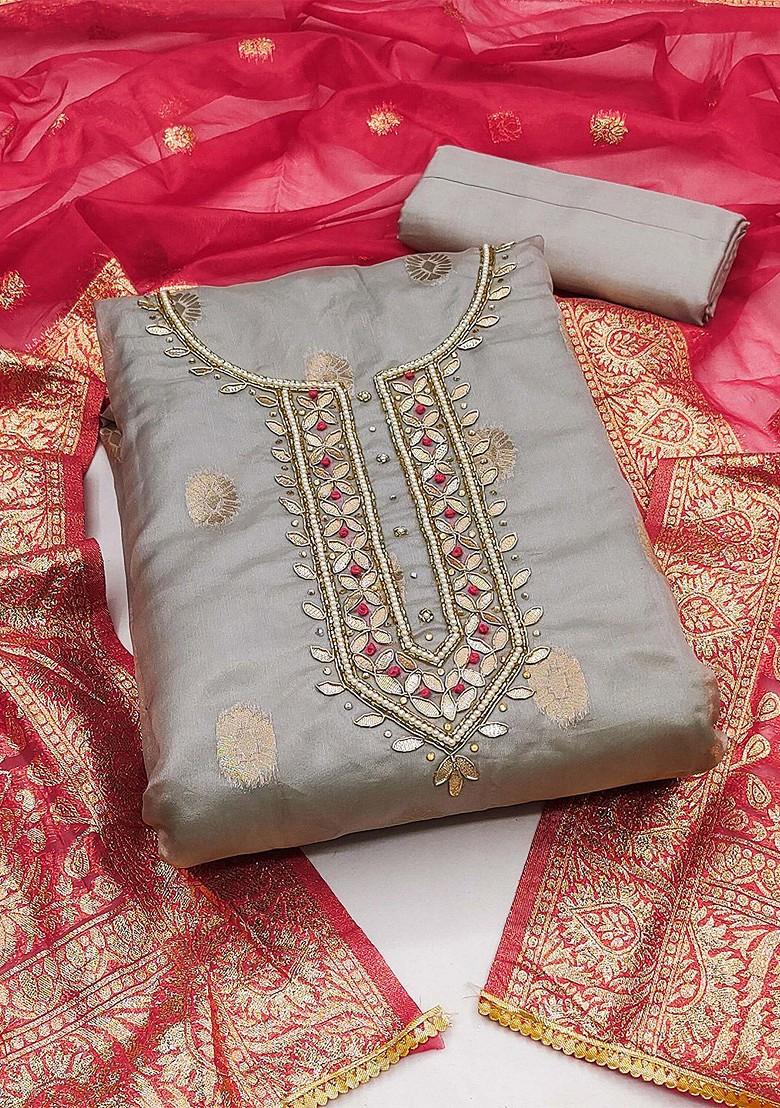 Grey Embellished Organza Kurta Set - Indya