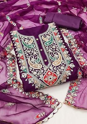 Purple Embroidered Organza Kurta Set