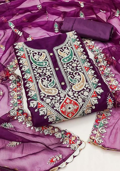 Purple Embroidered Organza Kurta Set