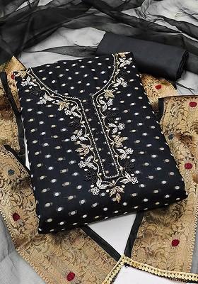 Black Embroidered Poly Blend Kurta Set