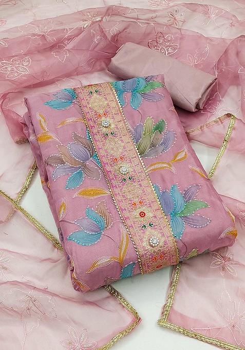 Purple Embellished Organza Kurta Set