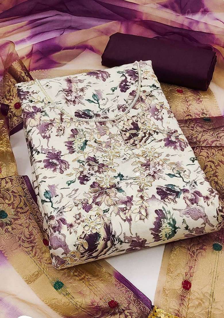 Off White Floral Print Poly Straight Kurta Set - Indya