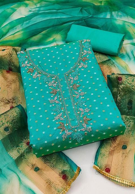 Sea Green Woven Poly Blend Kurta Set