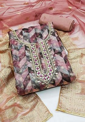 Grey Printed Organza Kurta Set