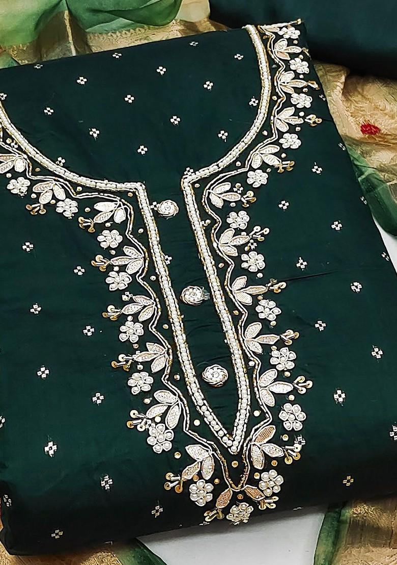 Green Woven Poly Blend Kurta Set - Indya