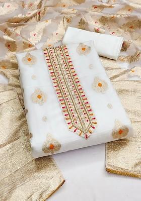 White Embellished Organza Kurta Set