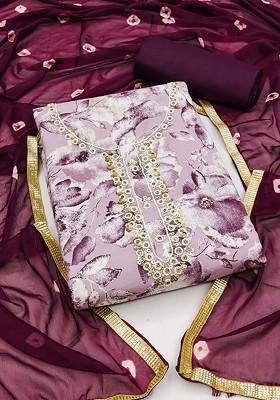 Purple Floral Print Poly Blend Kurta Set