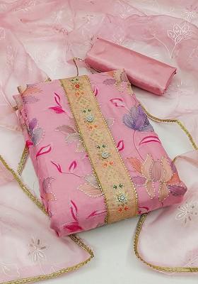 Pink Embellished Organza Kurta Set