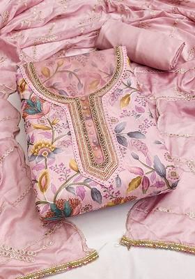 Pink Floral Print Organza Kurta Set