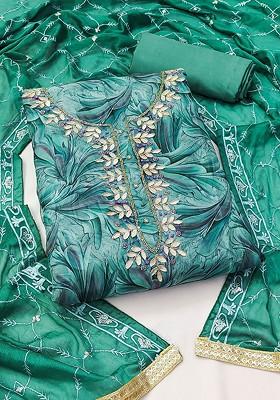 Sea Green Floral Print Organza Kurta Set