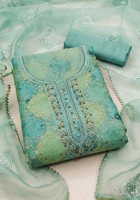 Blue Embellished Organza Kurta Set