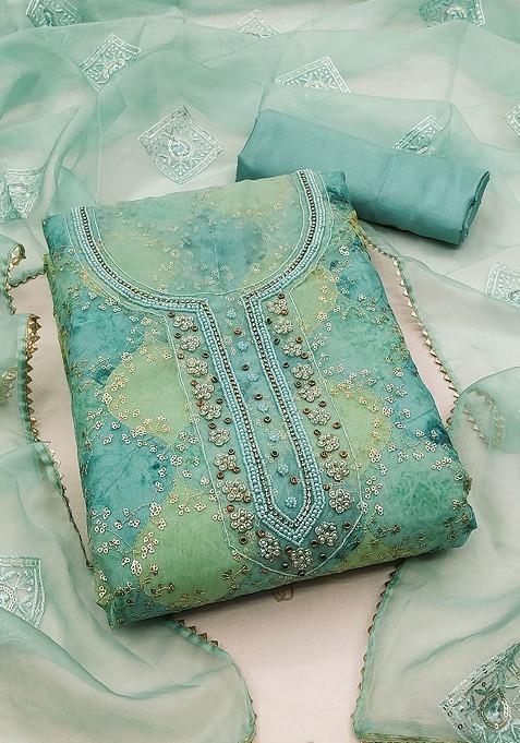 Blue Embellished Organza Kurta Set