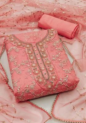 Peach Embellished Organza Kurta Set