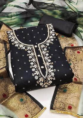 Black Woven Poly Blend Kurta Set
