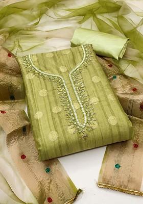 Fluorescent Green Woven Poly Blend Kurta Set