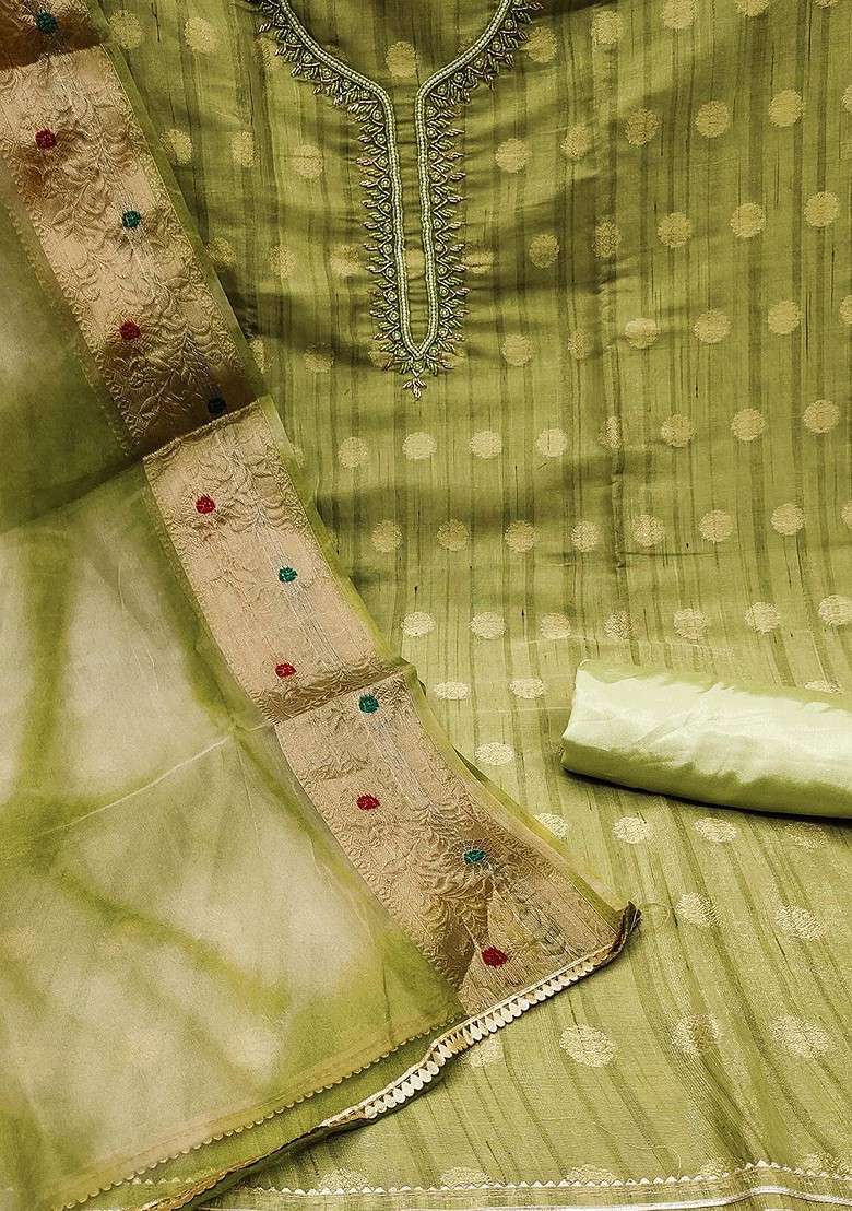 Fluorescent Green Jacquard Poly Straight Kurta Set - Indya