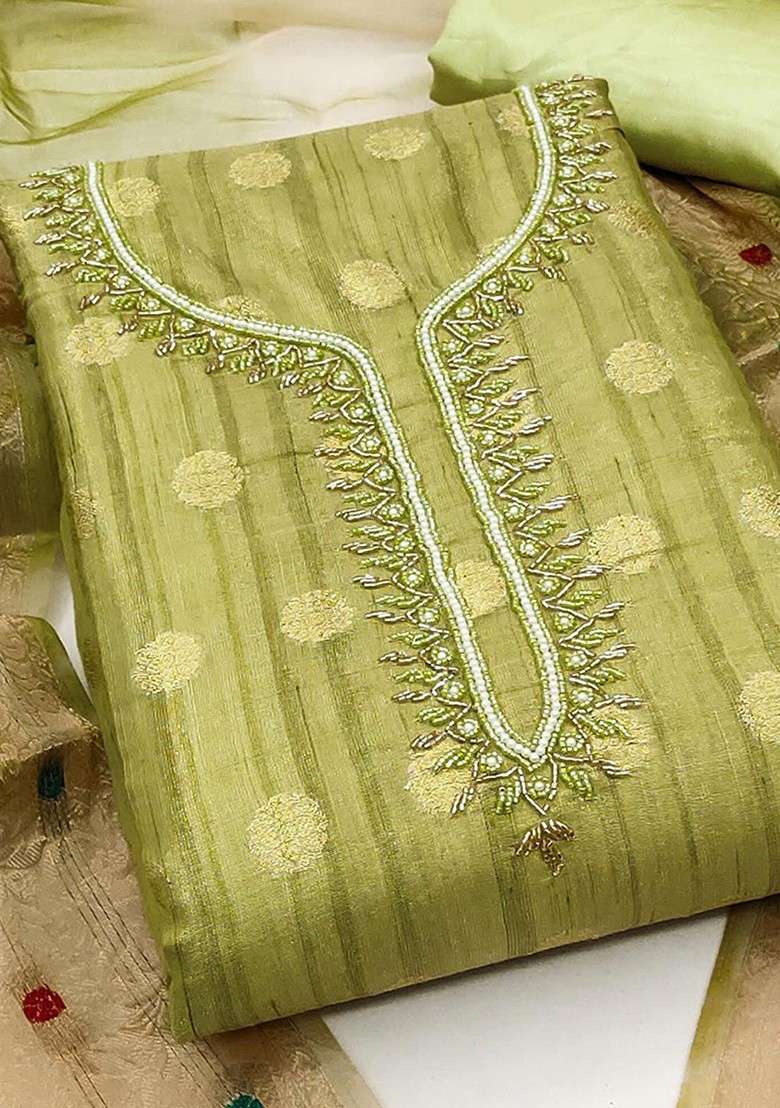 Fluorescent Green Jacquard Poly Straight Kurta Set - Indya