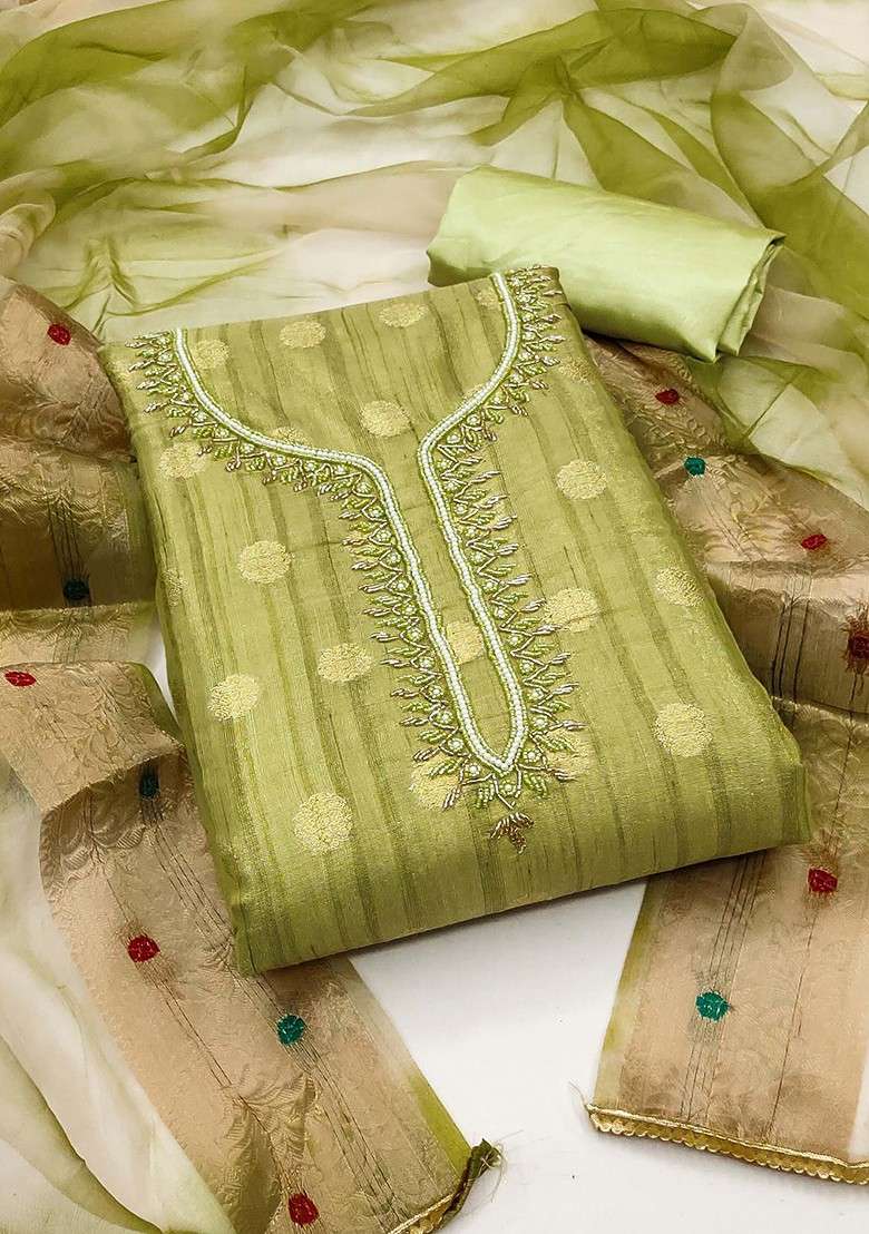 Fluorescent Green Jacquard Poly Straight Kurta Set - Indya