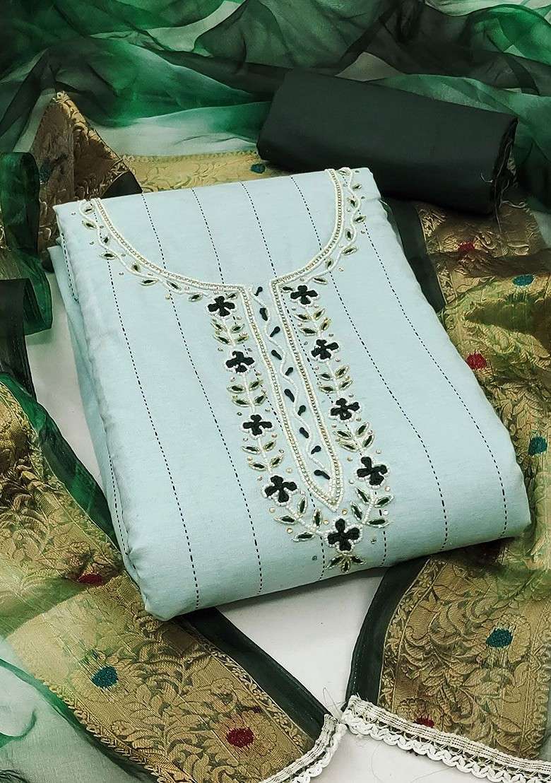 Sea Green Embroidered Poly Straight Kurta Set - Indya