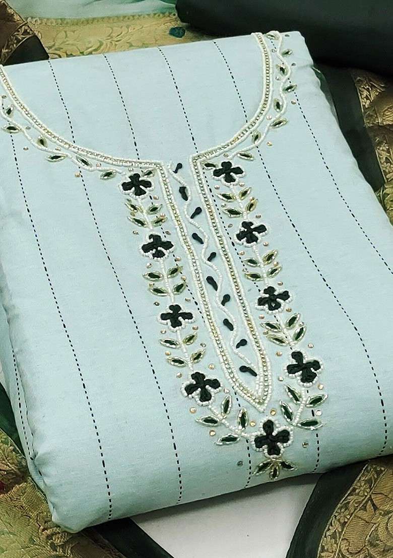 Sea Green Embroidered Poly Straight Kurta Set - Indya