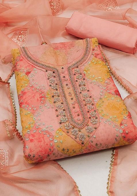 Pink Embellished Organza Kurta Set