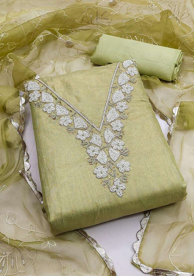 Olive Embroidered Blended Straight Kurta Set - Indya