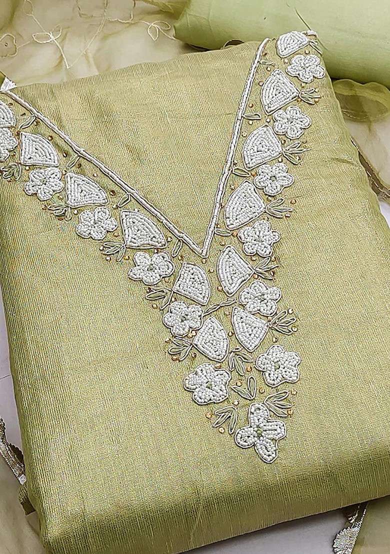 Olive Embroidered Blended Straight Kurta Set - Indya