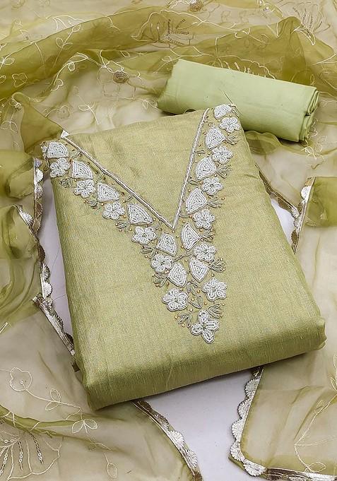 Olive Embellished Poly Blend Kurta Set