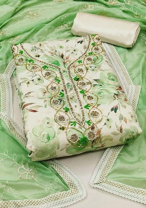 Cream Embroidered Poly Blend Kurta Set