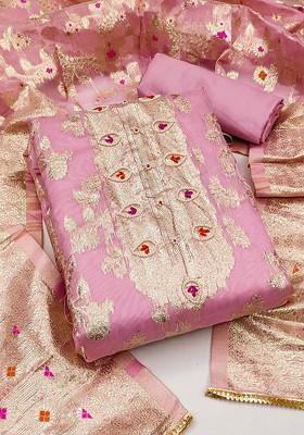 Pink Woven Poly Blend Kurta Set