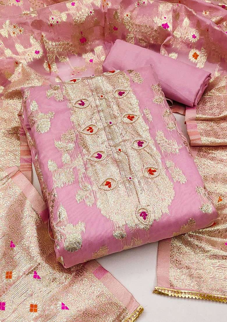 Pink Woven Poly Blend Kurta Set - Indya