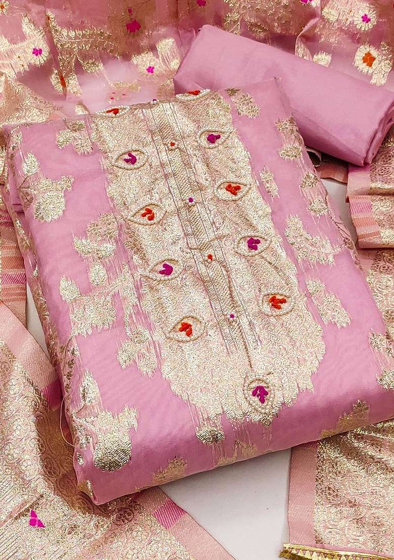 Pink Woven Poly Blend Kurta Set - Indya