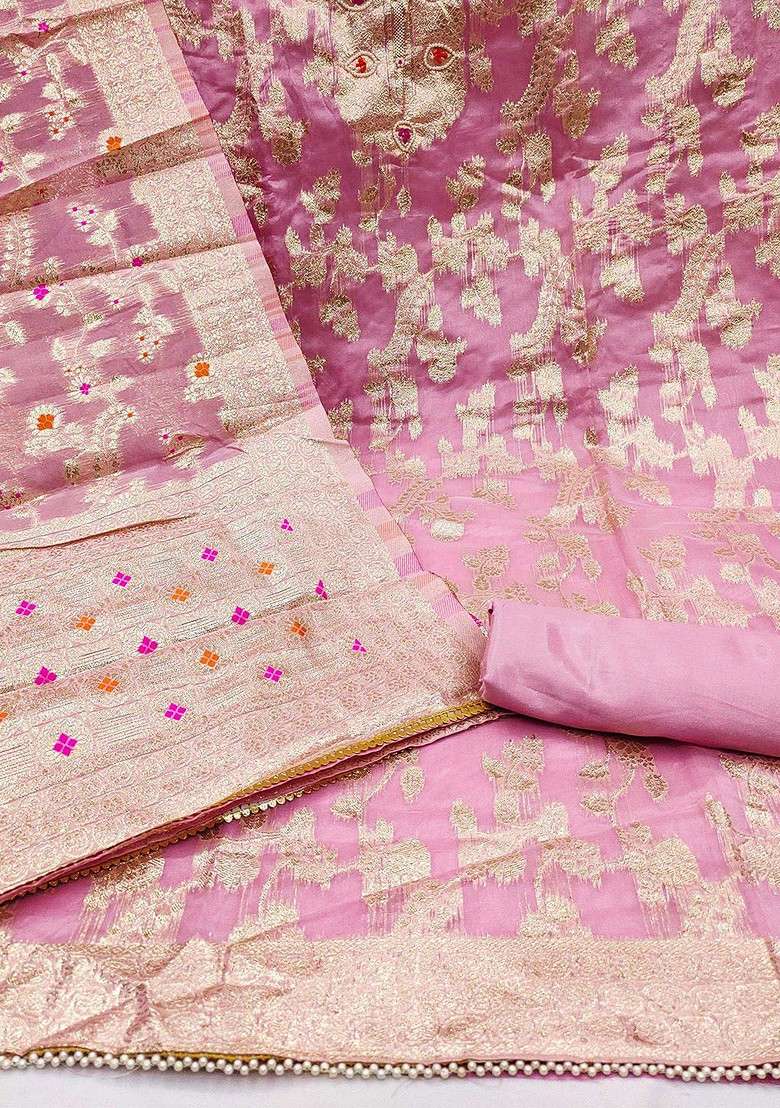 Pink Woven Poly Blend Kurta Set - Indya