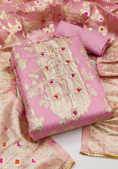 Pink Woven Poly Blend Kurta Set