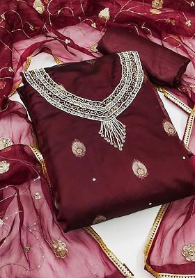 Maroon Embellished Organza Kurta Set