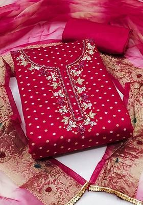 Pink Woven Poly Blend Kurta Set