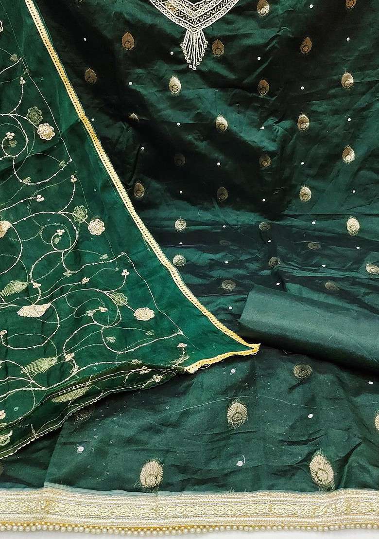 Green Embroidered Organza Straight Kurta Set - Indya