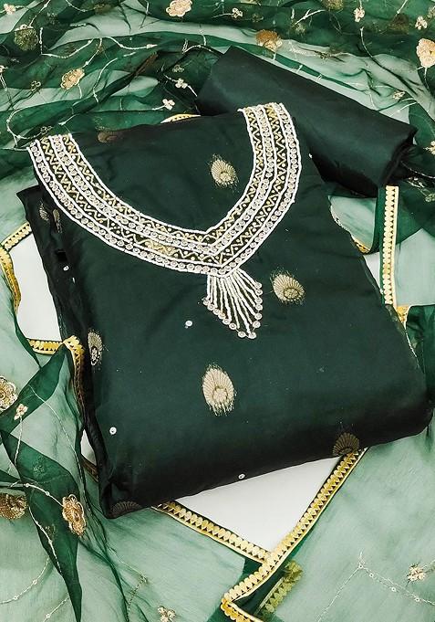 Green Embellished Organza Kurta Set