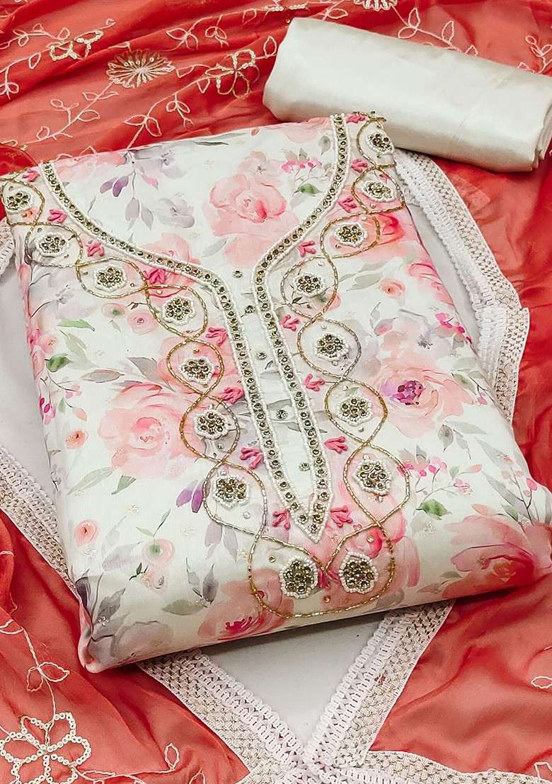 White Embroidered Poly Straight Kurta Set - Indya