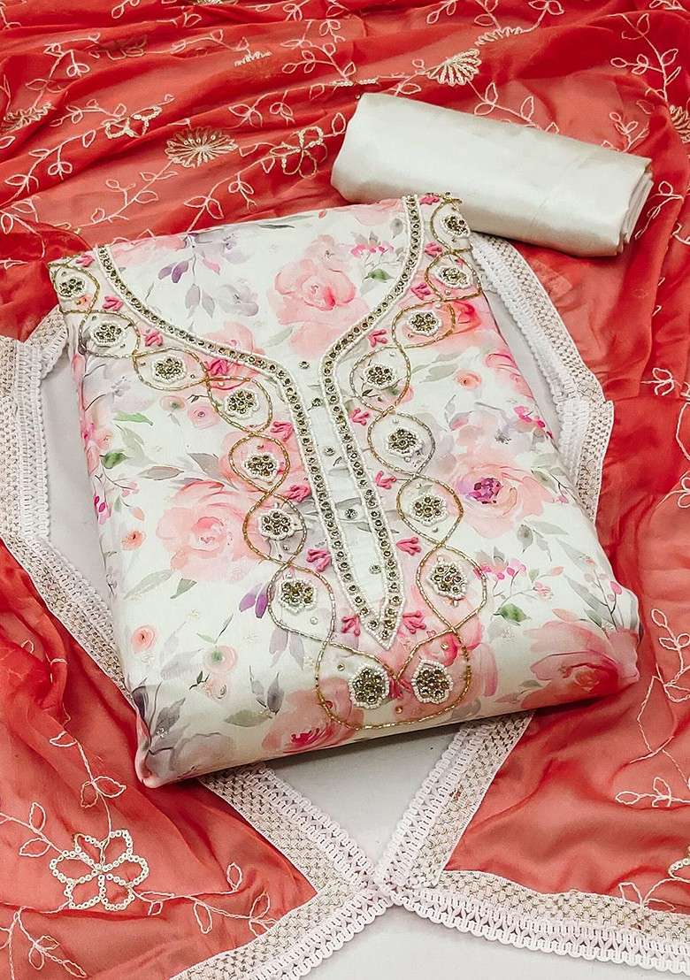 White Embroidered Poly Straight Kurta Set - Indya