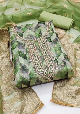 Green Printed Poly Blend Kurta Set