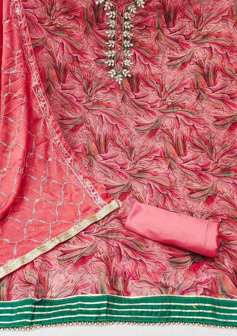 Pink Embroidered Poly Straight Kurta Set - Indya