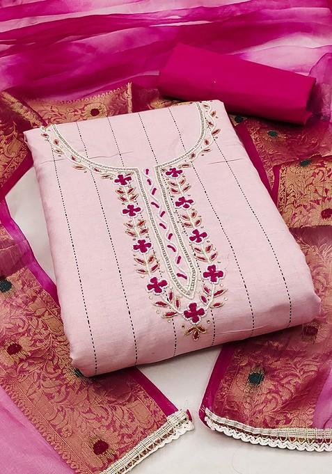 Pink Woven Poly Blend Kurta Set