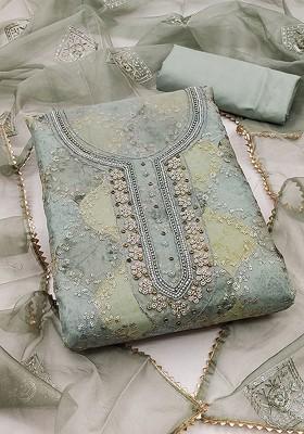 Grey Embellished Organza Kurta Set