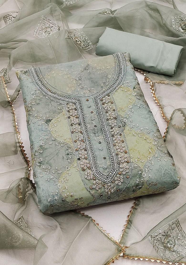 Grey Embellished Organza Kurta Set - Indya